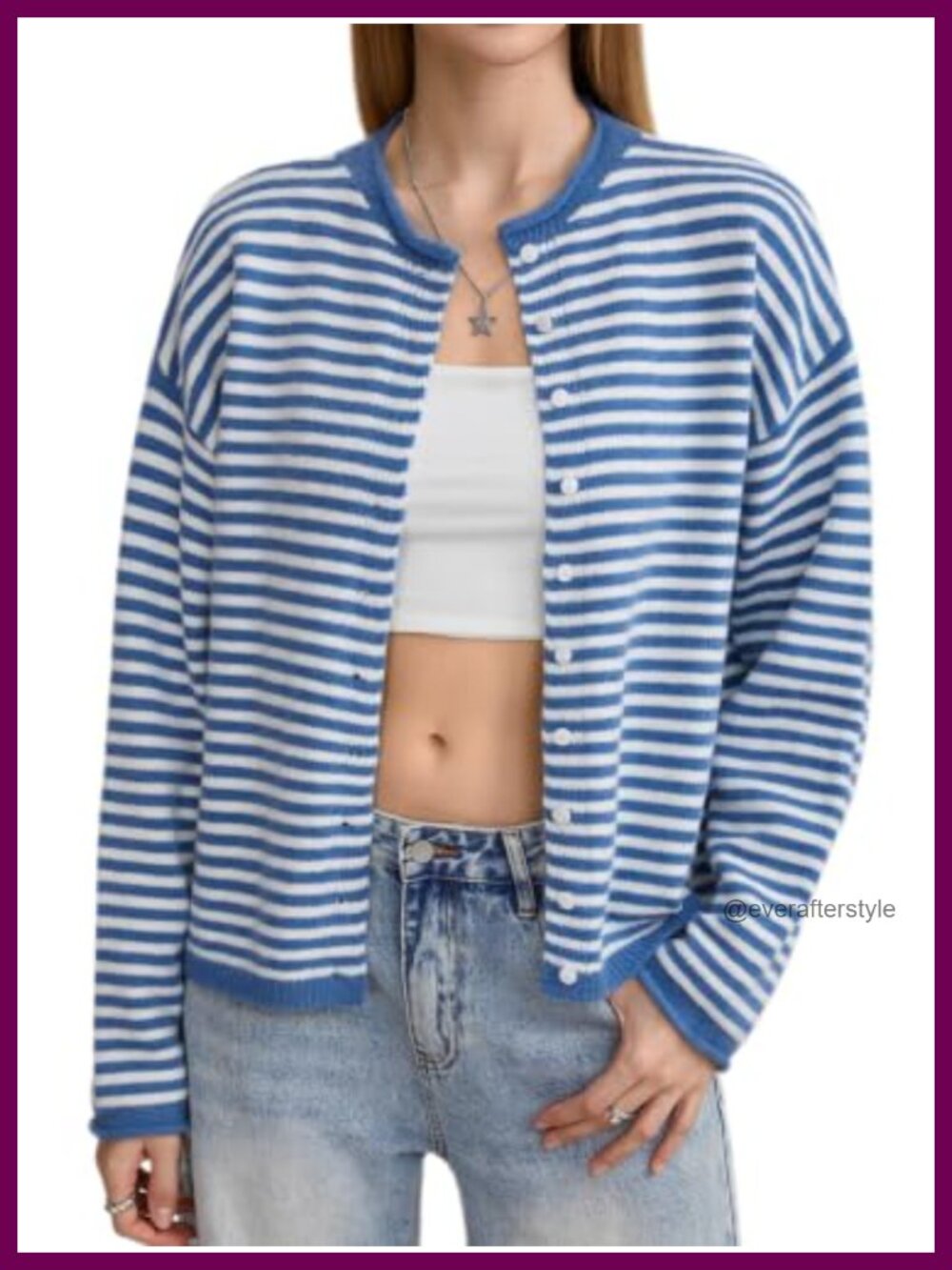 Striped Cardigan Long Sleeve Button Down Rib Knit Sweater